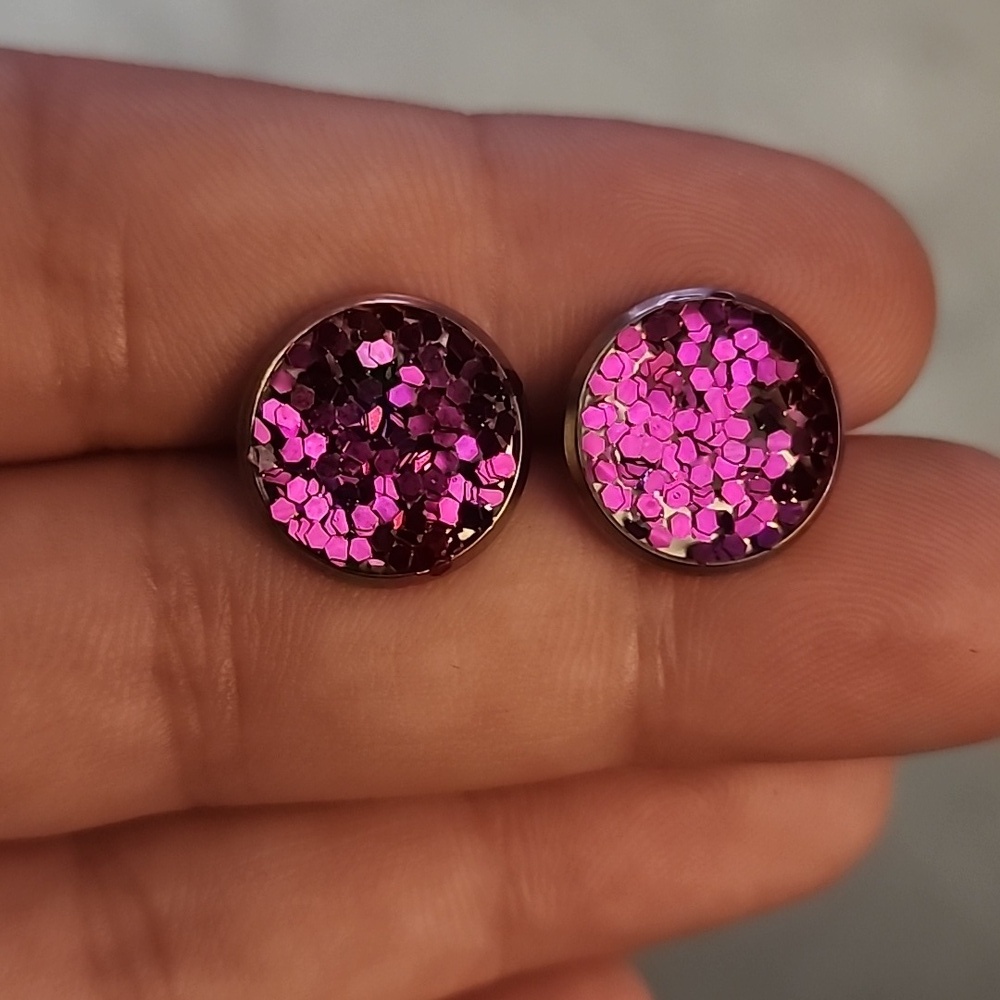 Pink Glitter Stud Earrings